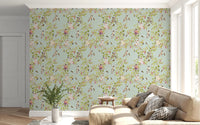 Modern apartment with Whimsical Rococo Monkeys Vineyard Garden Green Wallpaper, GD8578