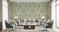 Formal reception area with Whimsical Rococo Monkeys Vineyard Garden Green Wallpaper, GD8578