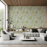 Whimsical Rococo Monkeys Vineyard Garden Green Wallpaper for an open plan family room, GD8578