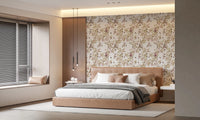 Calm bedroom backdrop created using vineyard monkey wallpaper with soft branch flow