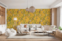 Wide sitting area featuring whimsical vineyard festival wallpaper with rococo figures, GD8580