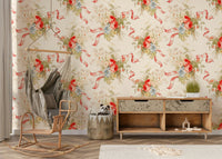 Whimsical rose garden floral wallpaper

