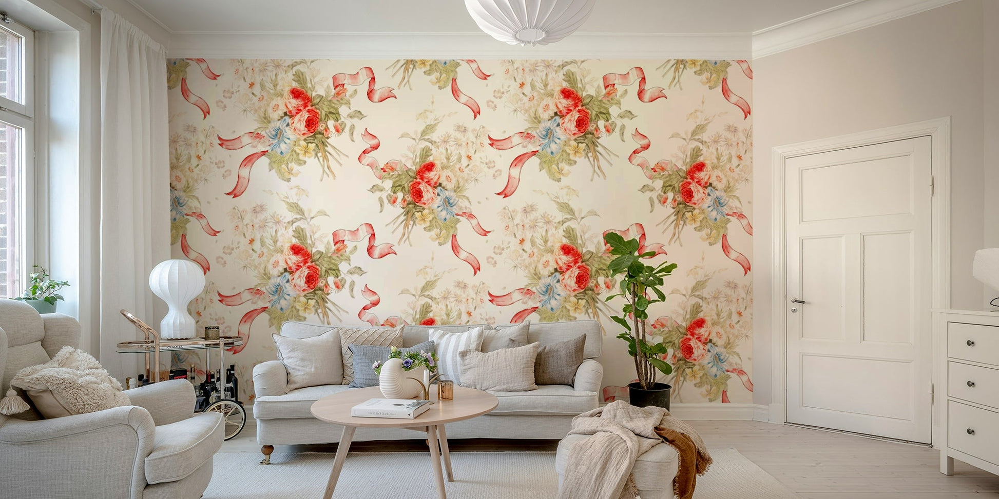Light pastel rose wall design close-up

