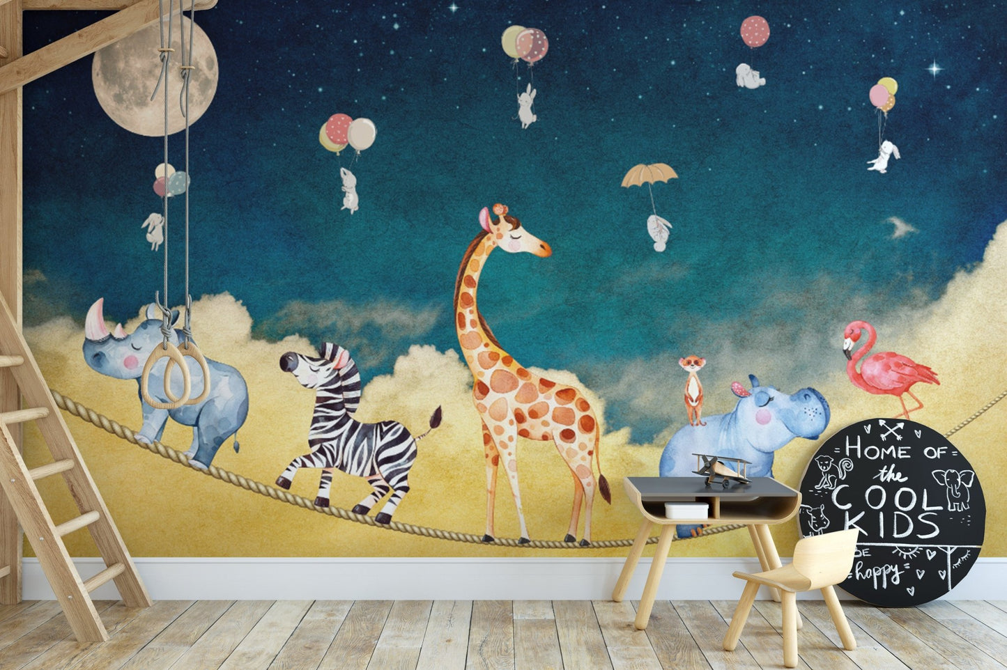 Whimsical animal wallpaper with balloons
 D248