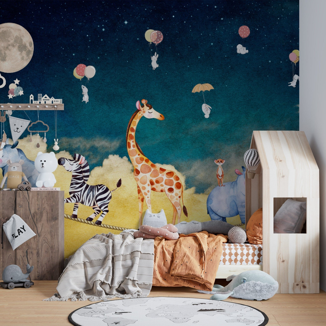 Playful animal wallpaper with safari theme
