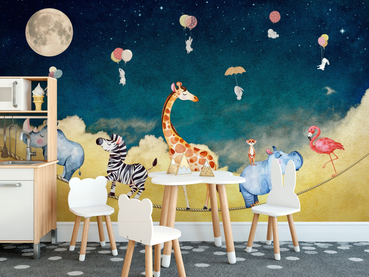 Watercolor safari wallpaper for kids' room
 D248