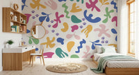 Study area featuring Happy Paws wall mural with colorful forms, GD9320