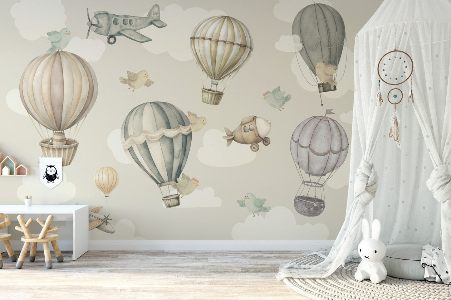 Fun Sky Adventure Nursery Wall Design
