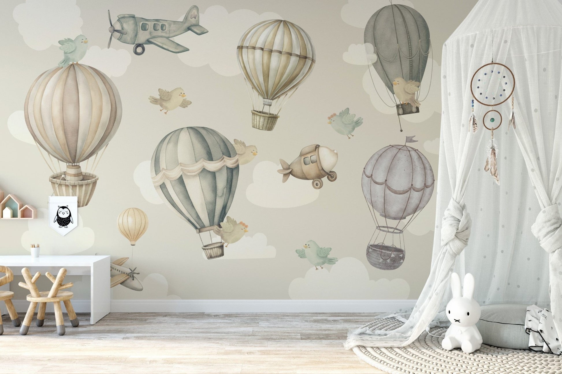 Fun Sky Adventure Nursery Wall Design
