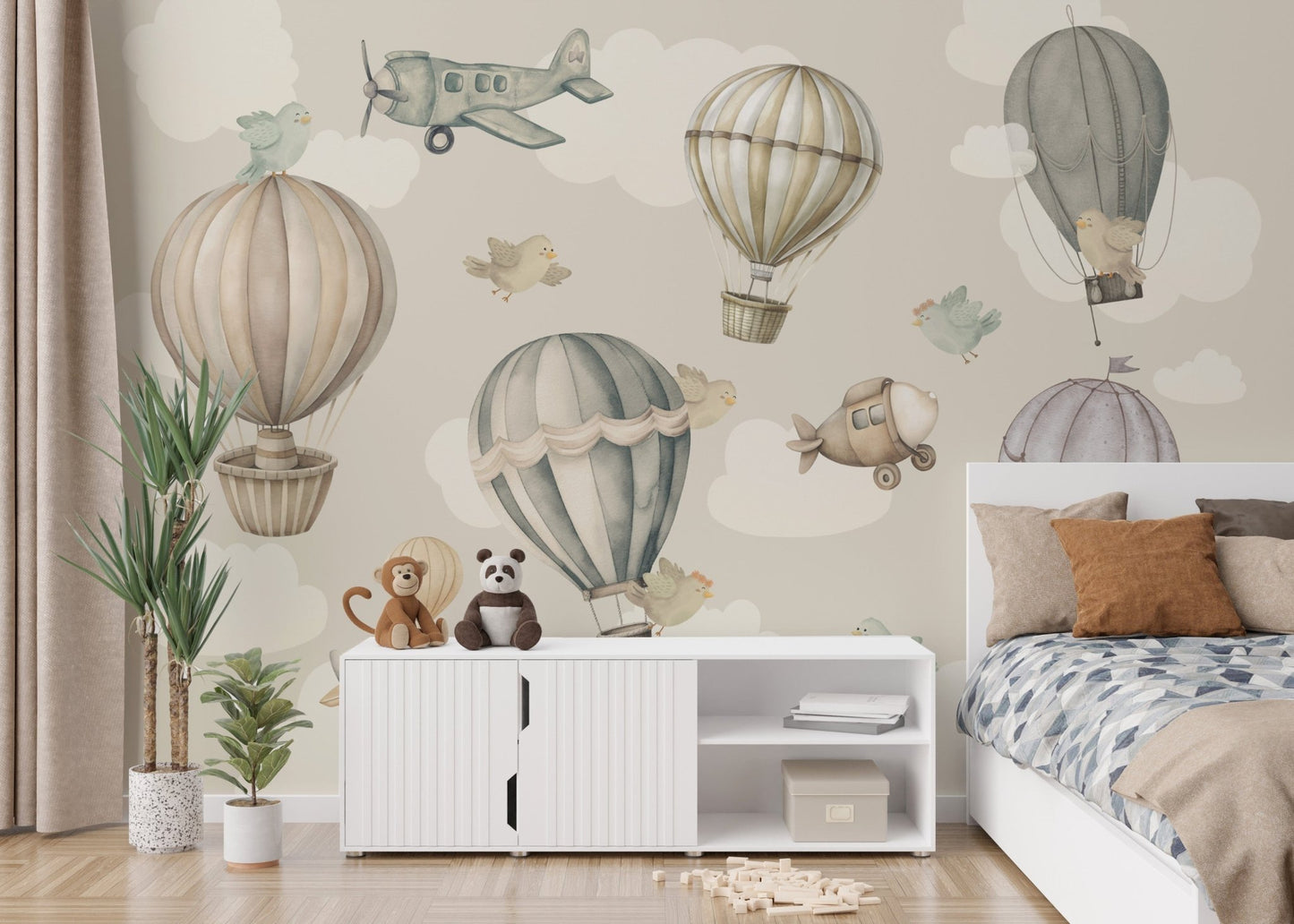 Vintage Airplane and Balloon Toddler Wallpaper
