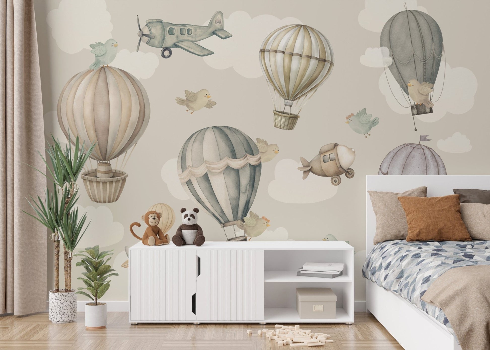 Vintage Airplane and Balloon Toddler Wallpaper
