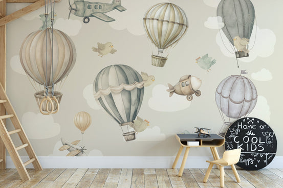 Whimsical Sky Adventure Toddler Wallpaper D113
