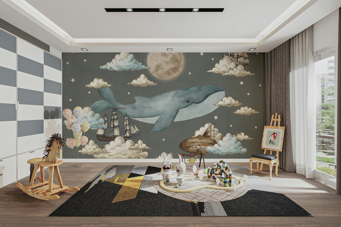 Fluffy, white clouds are scattered across the sky.

