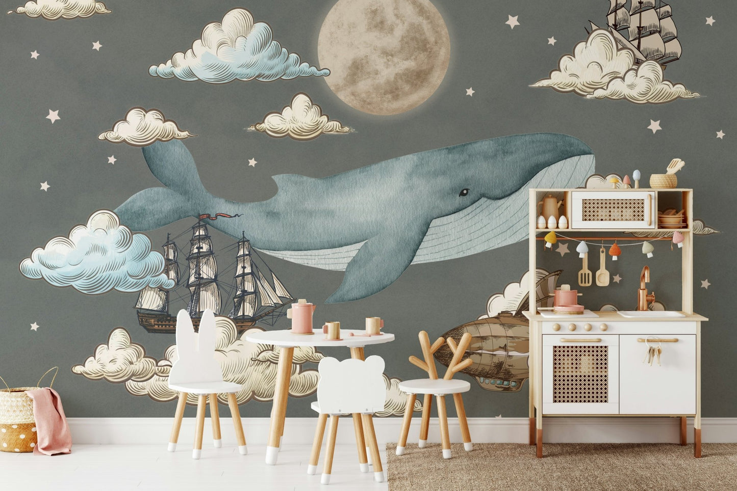 The hot air balloons have cute, simple designs.

