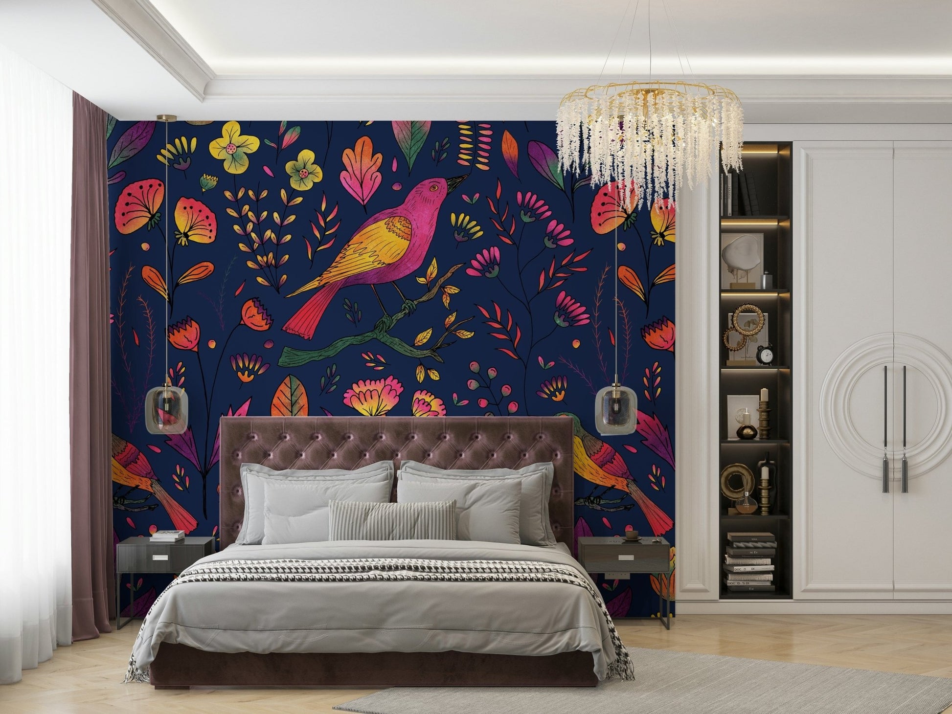 Artistic wallpaper with vibrant flowers

