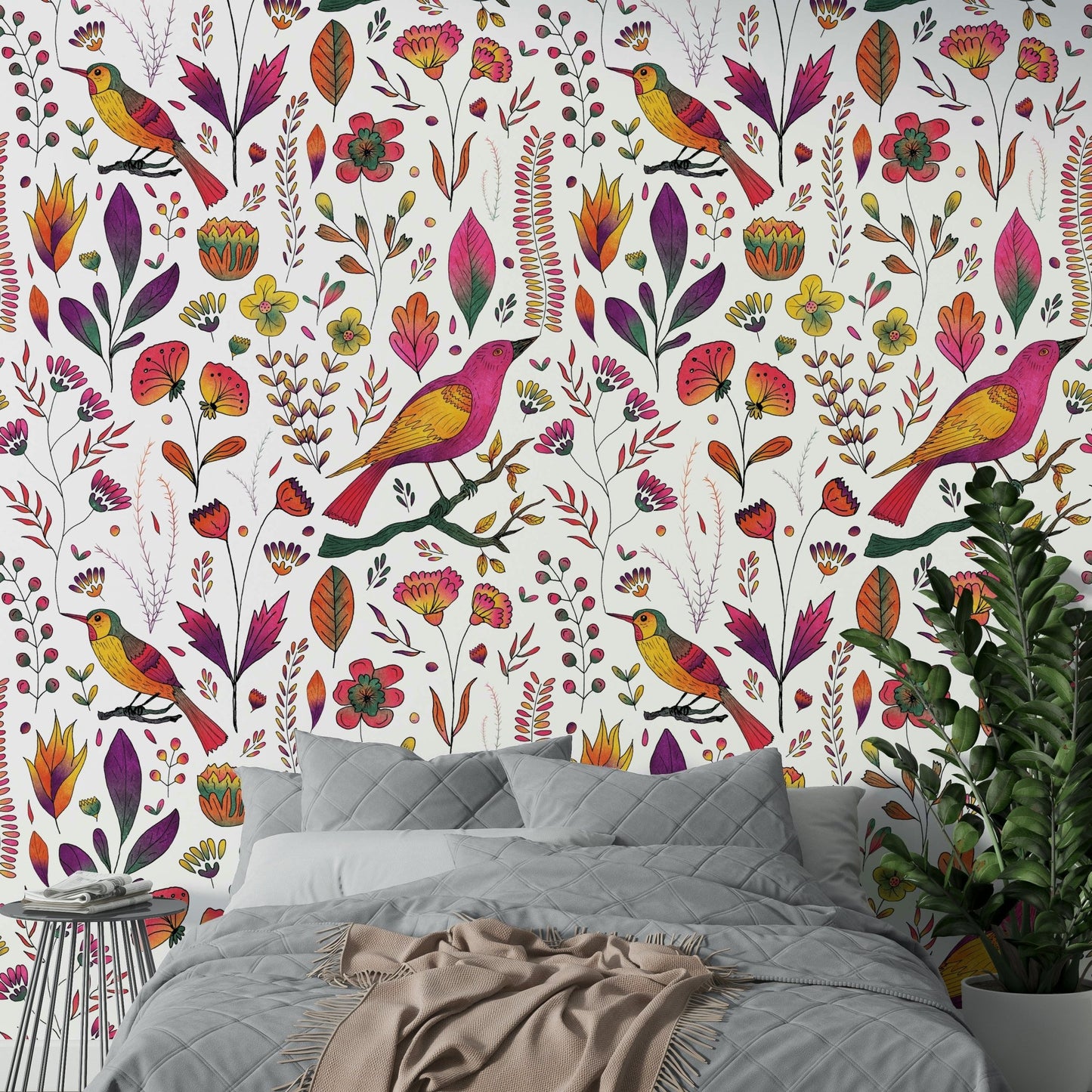 Whimsical Songbird Garden wallpaper detail

