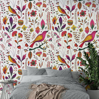Whimsical Songbird Garden wallpaper detail

