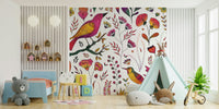 Playful bird wallpaper mural design

