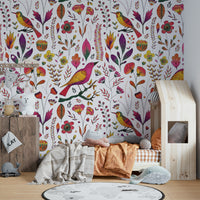 Colorful birds and flowers wallpaper pattern

