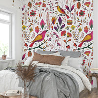 Nursery wallpaper with colorful songbirds

