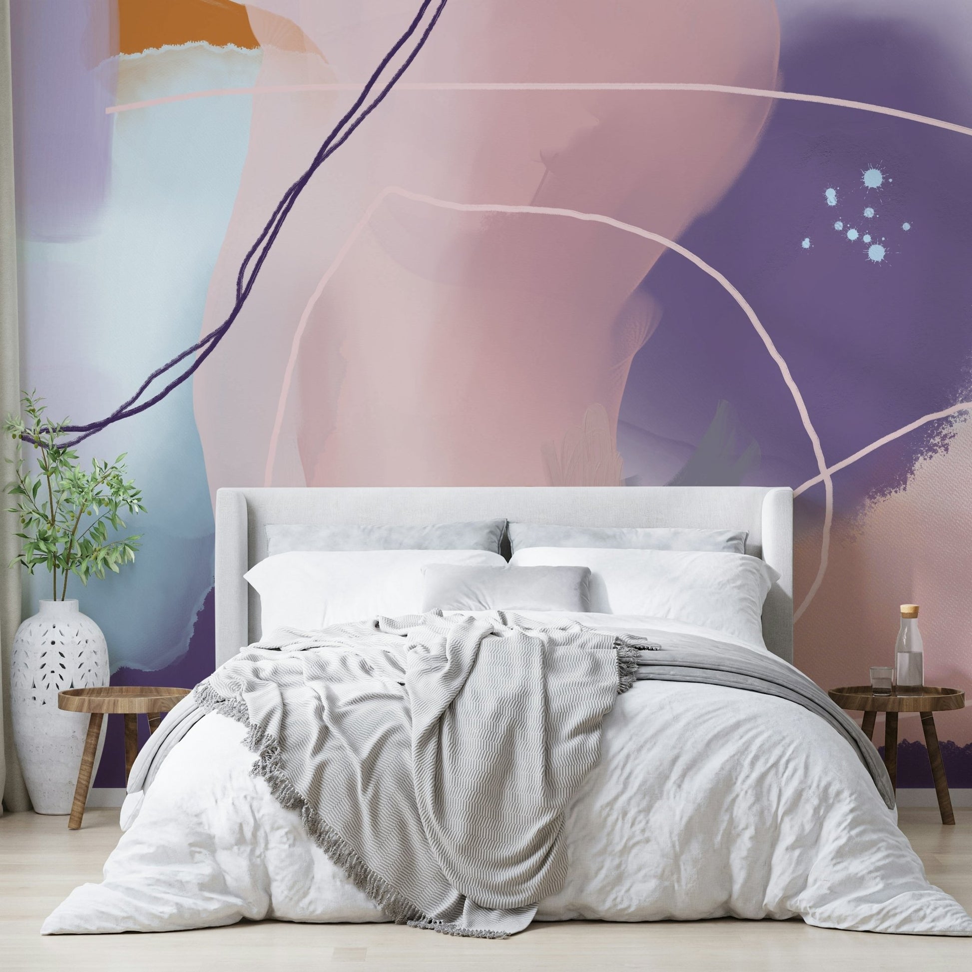 Whimsical Sophistication mural in soft blush tones

