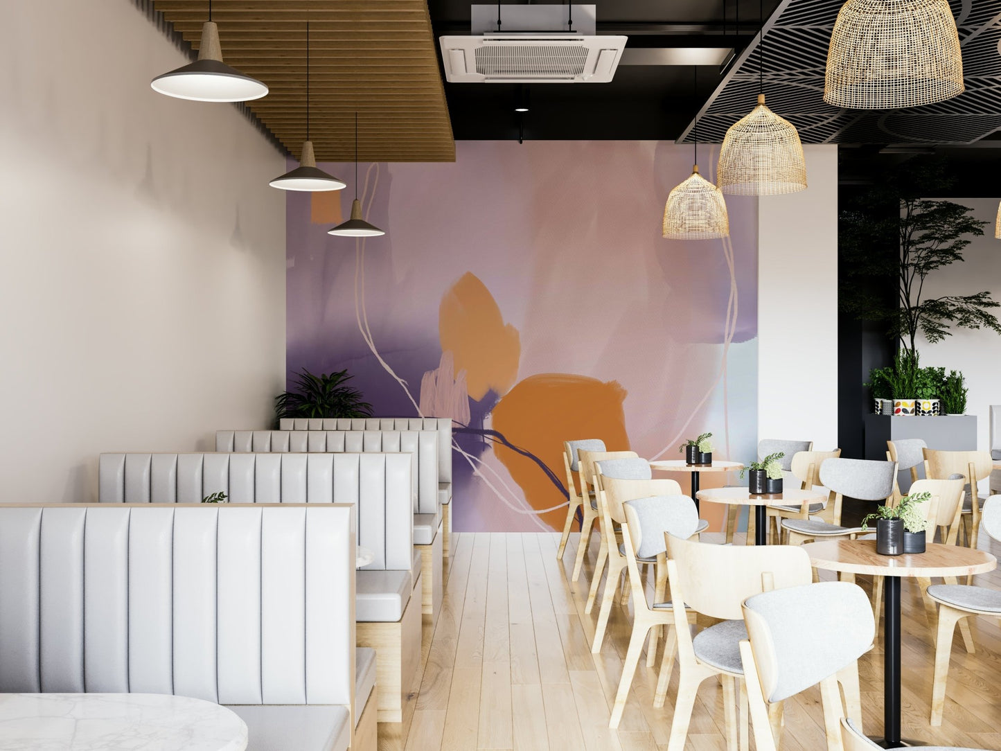 Ethereal mural art blending florals and soft textures

