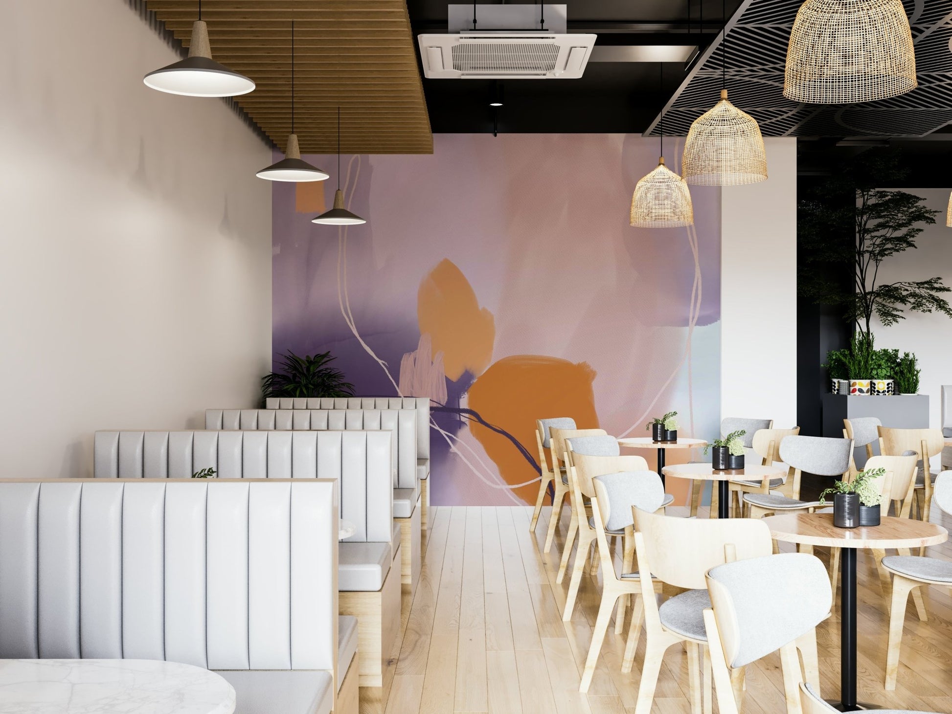 Ethereal mural art blending florals and soft textures

