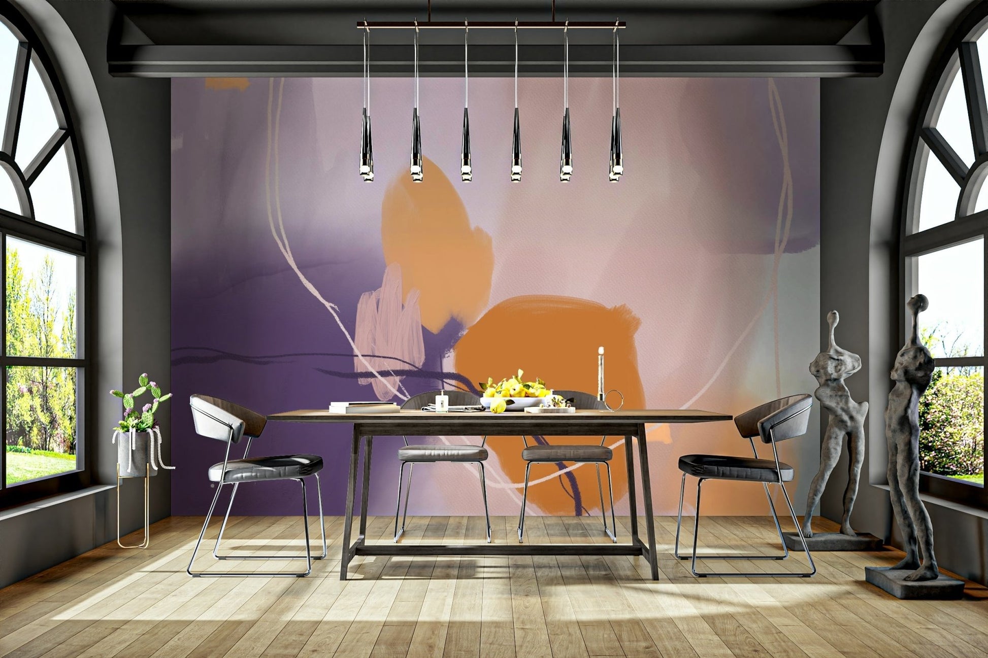 Romantic wall mural with elegant botanical forms

