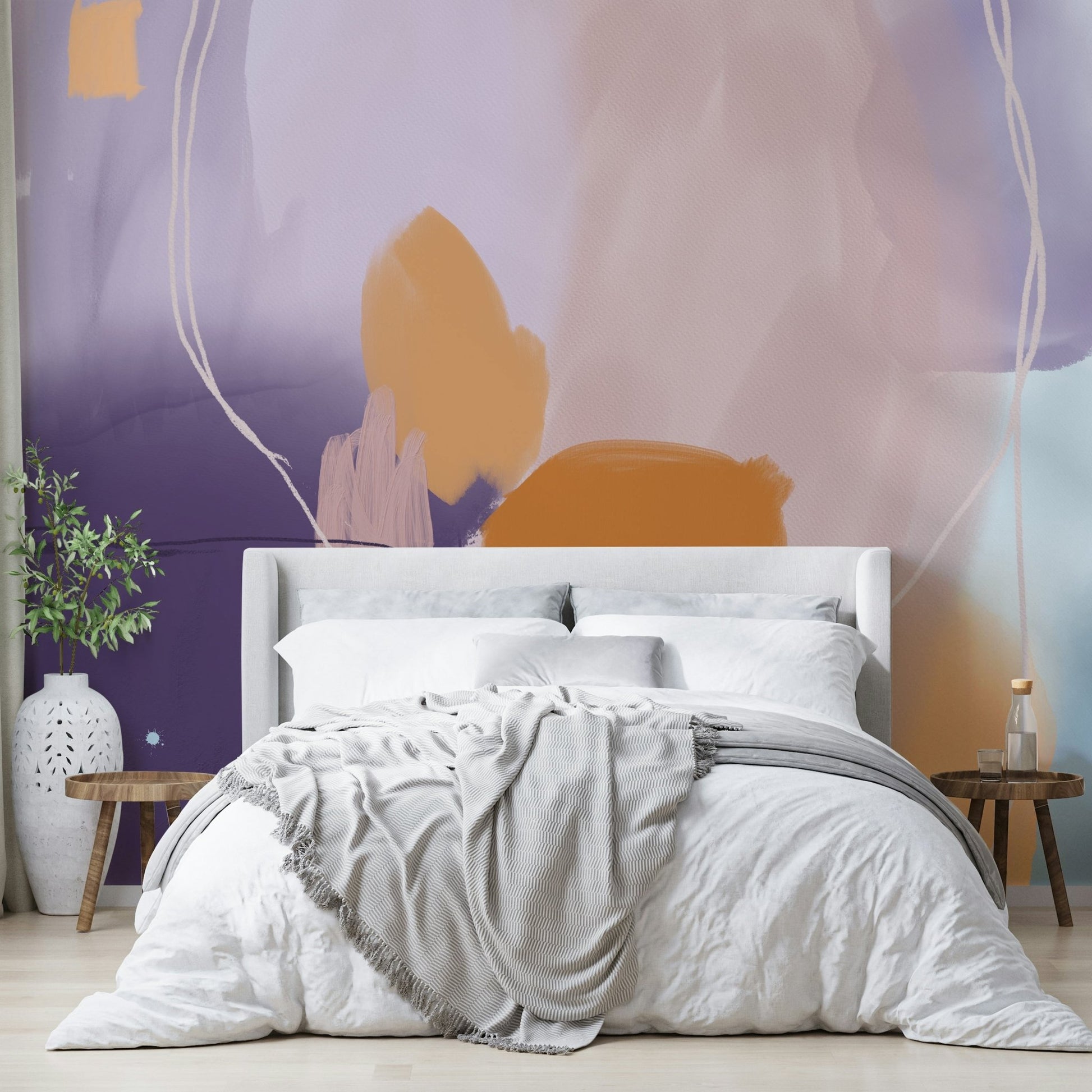 Soft and graceful mural featuring whimsical florals

