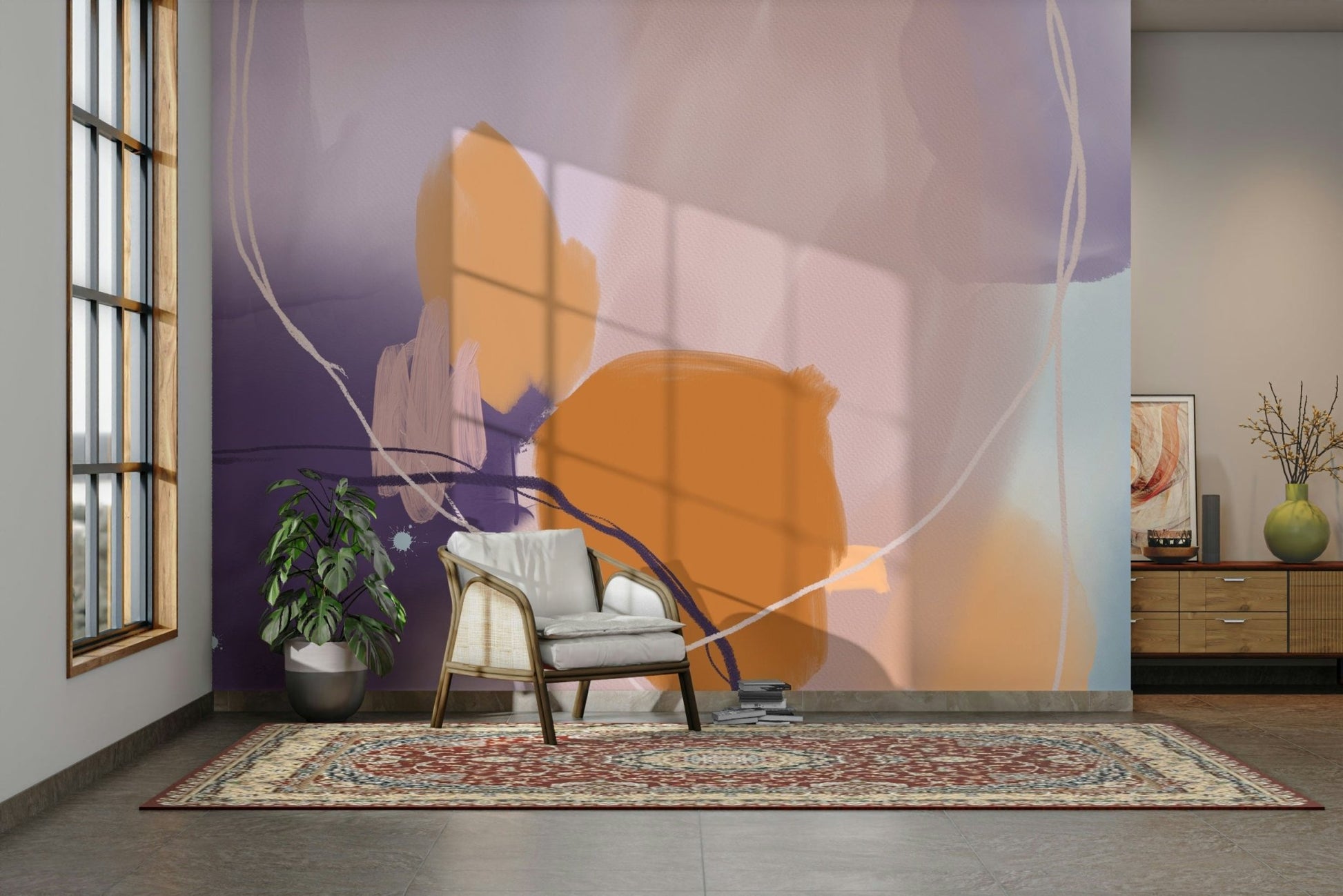 Whimsical Sophistication mural in blush and taupe tones

