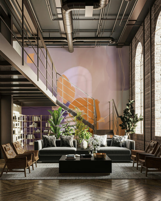 Elegant floral wall mural with whimsical line art, GD2210