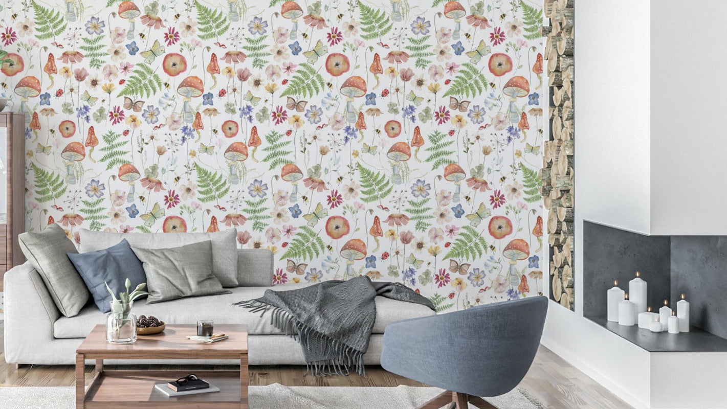 Whimsical Watercolor Meadow floral pattern wallpaper, GD8160
