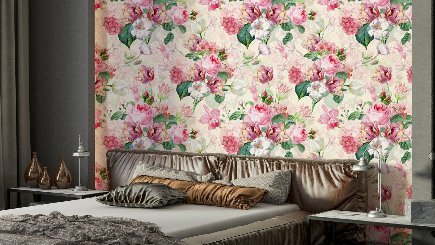 Soft watercolor roses garden wallpaper for walls.

