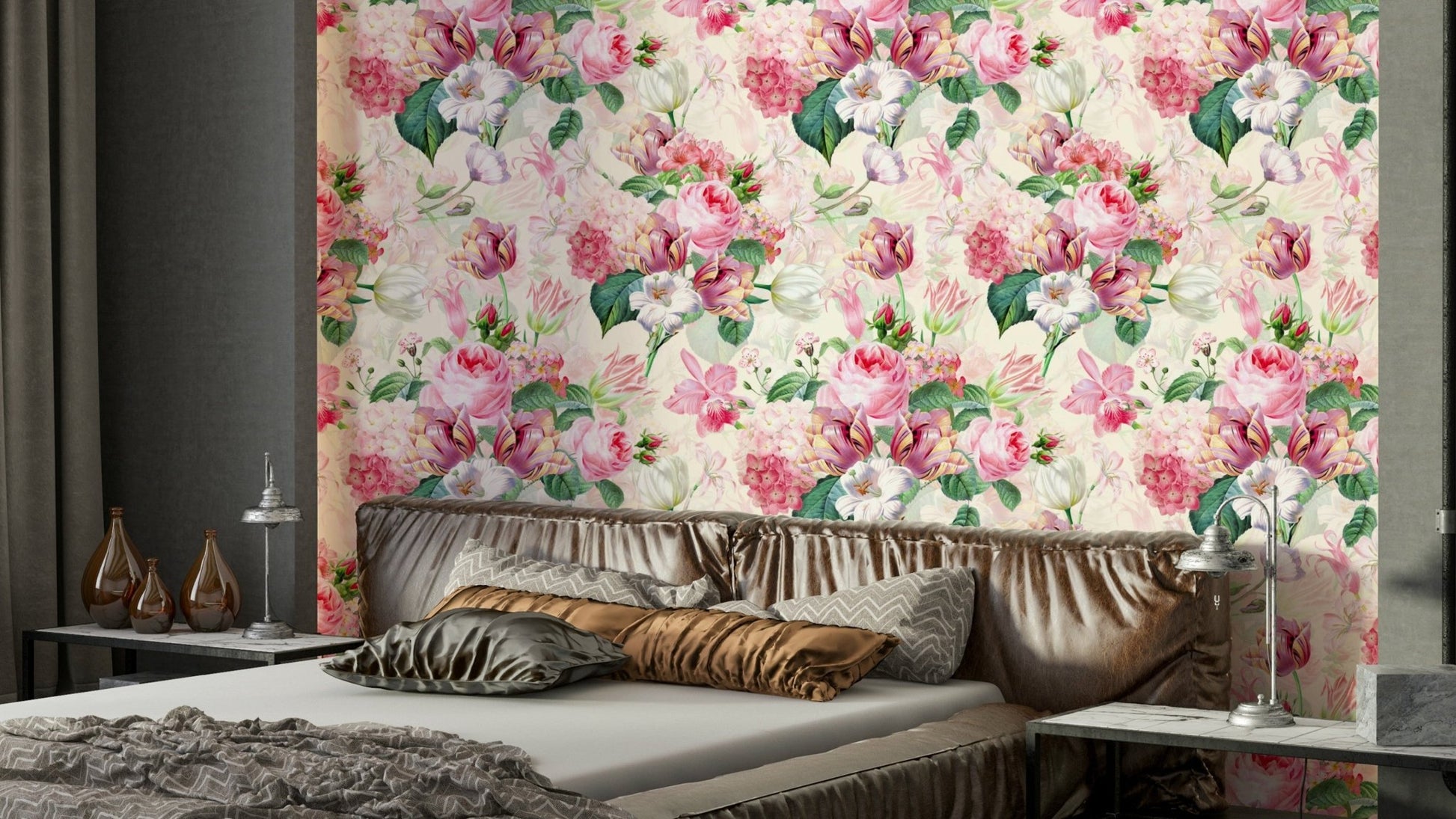 Soft watercolor roses garden wallpaper for walls.

