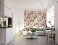 Dreamy watercolor rose garden mural for interiors.

