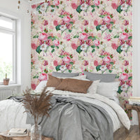 Watercolor roses wallpaper for serene room ambiance.

