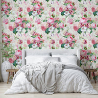 Rose garden wallpaper with soft watercolor finish.

