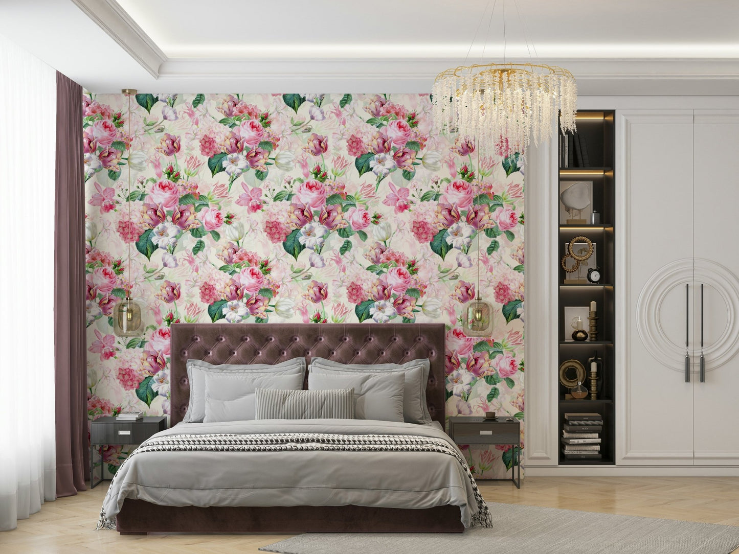Pastel rose wallpaper design with watercolor artistry.

