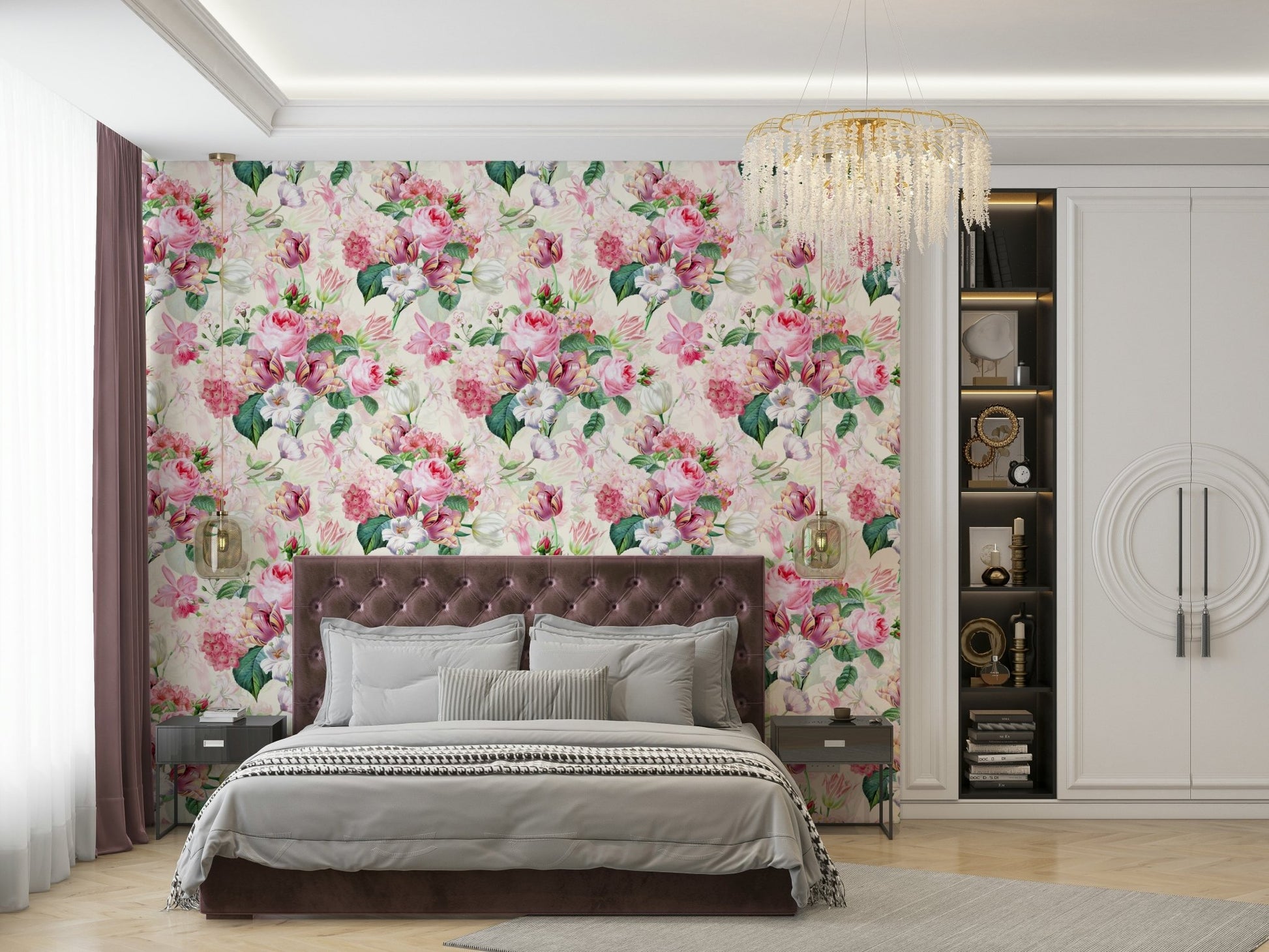 Pastel rose wallpaper design with watercolor artistry.


