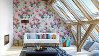 Floral watercolor wallpaper featuring roses and greenery.

