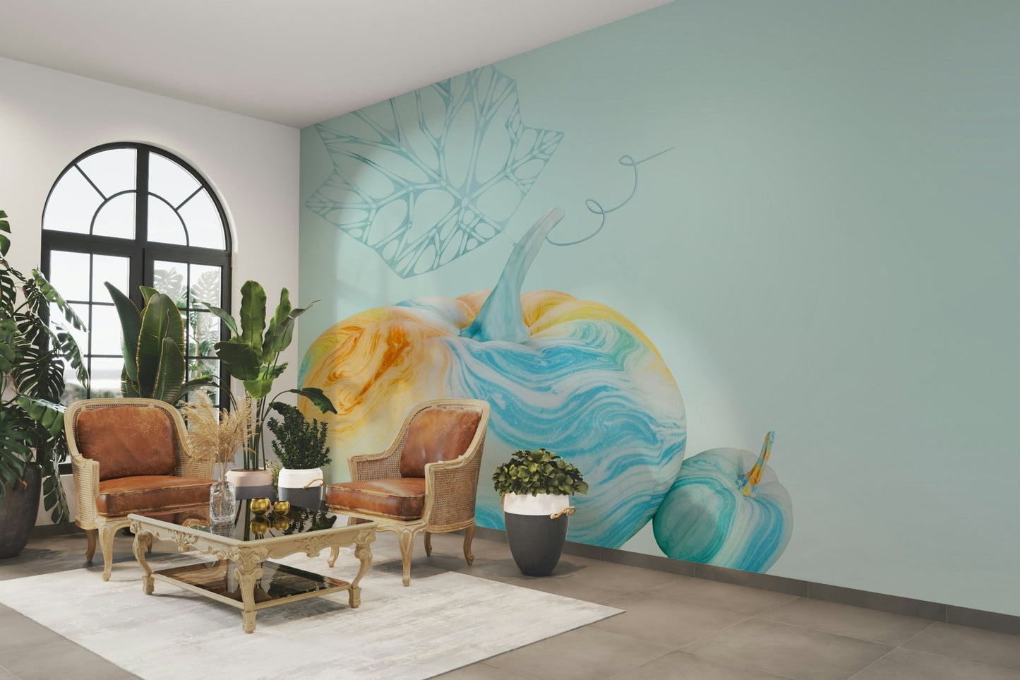 Whimsical Watercolour Pumpkins Wall Mural GD343