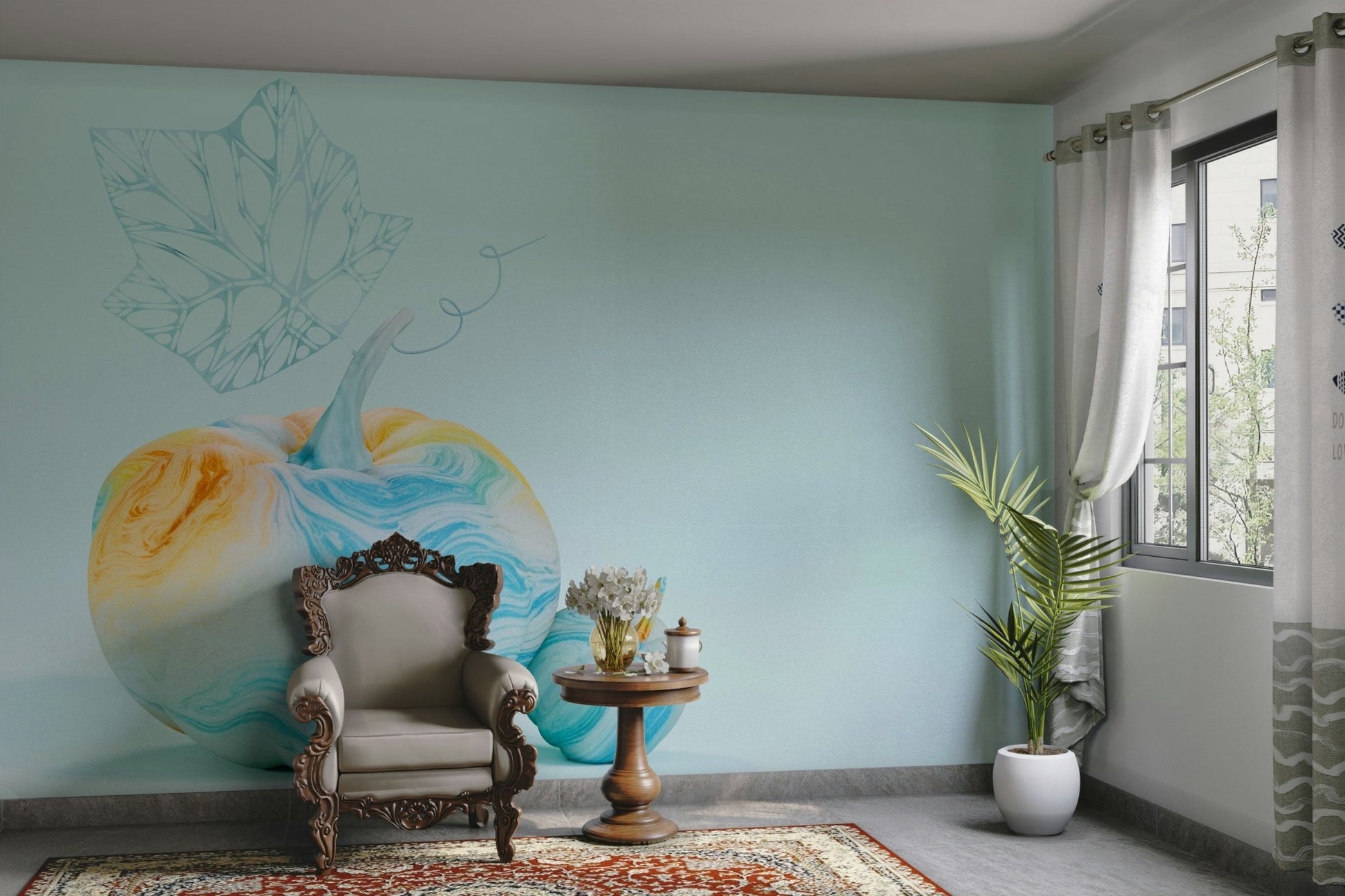 Whimsical Watercolour Pumpkins Wall Mural GD343