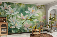 White blossoms wallpaper with a light and fresh feel

