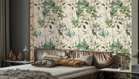 Beautiful white garden wallpaper with intricate floral details.

