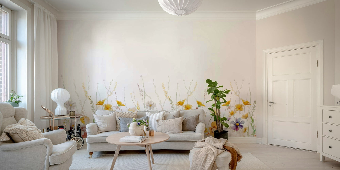 Bold and colorful wildflower meadow mural for modern homes.


