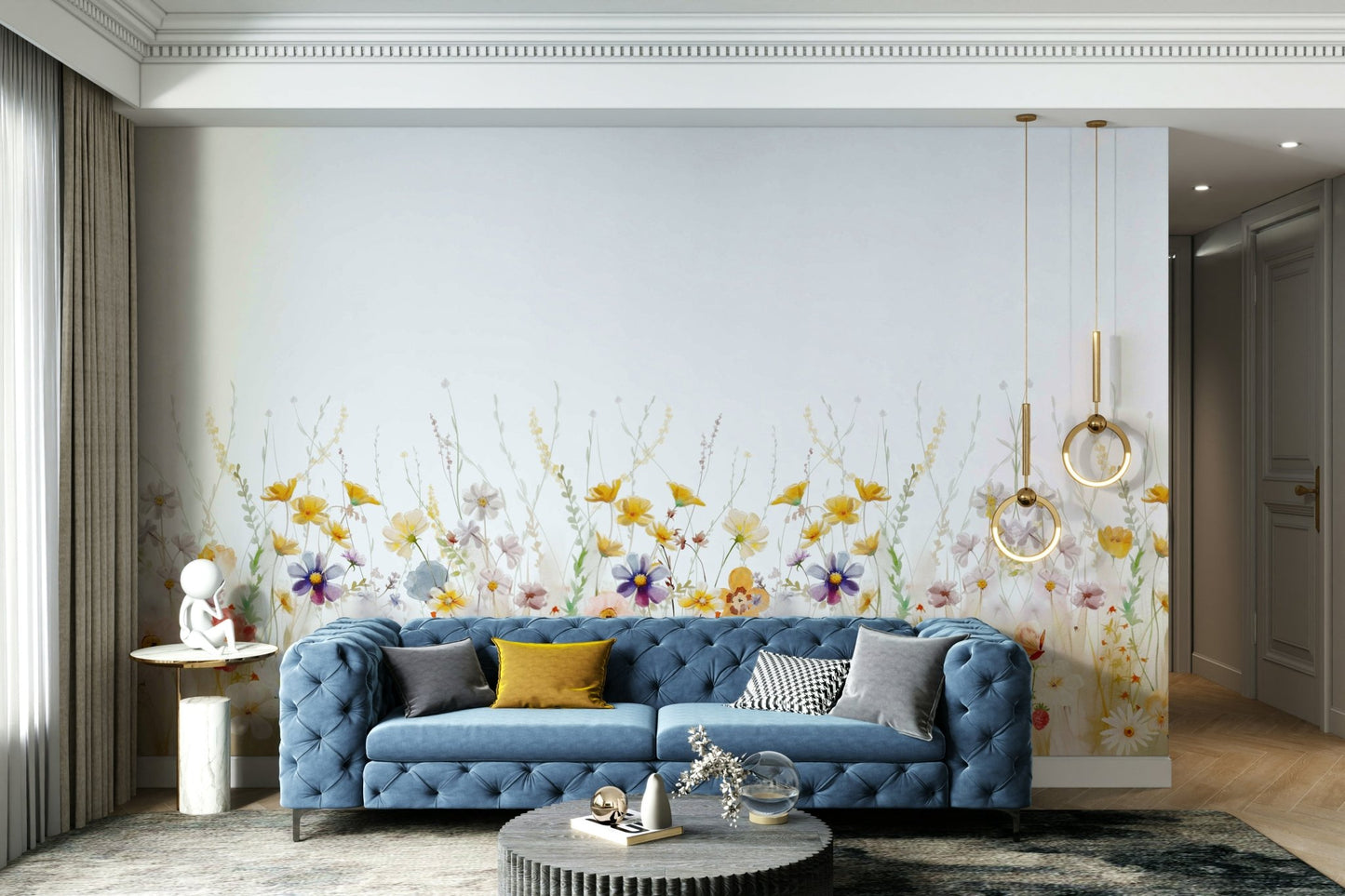 Pastel wildflower mural perfect for nursery or bedroom.

