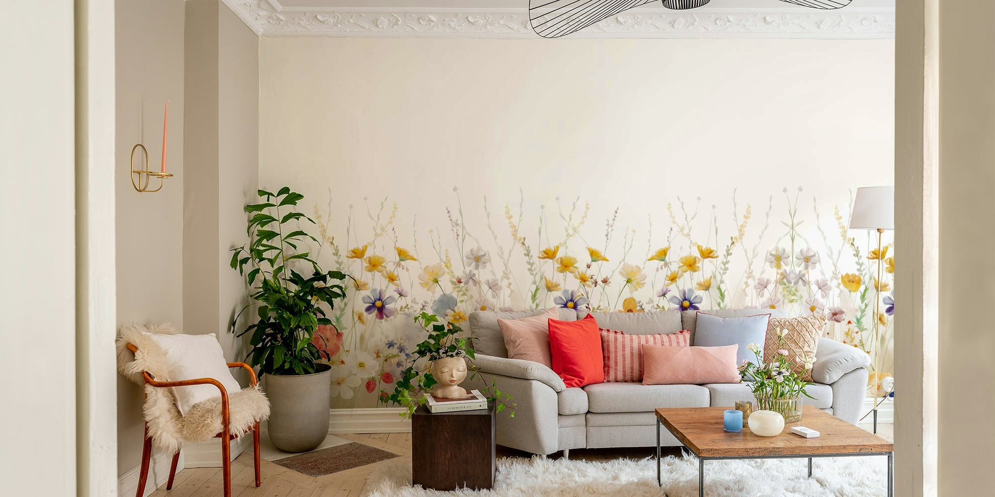 Floral wildflower mural designed for a calming home atmosphere.

