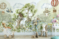 Playful woodland theme mural with animals and trees., GD1241