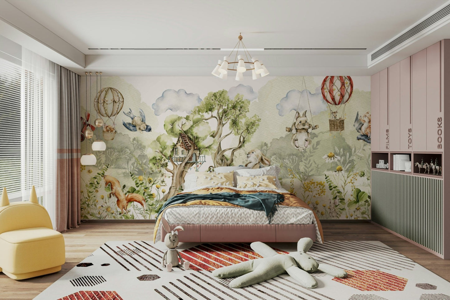 Charming woodland adventure mural with foxes and deer., GD1241