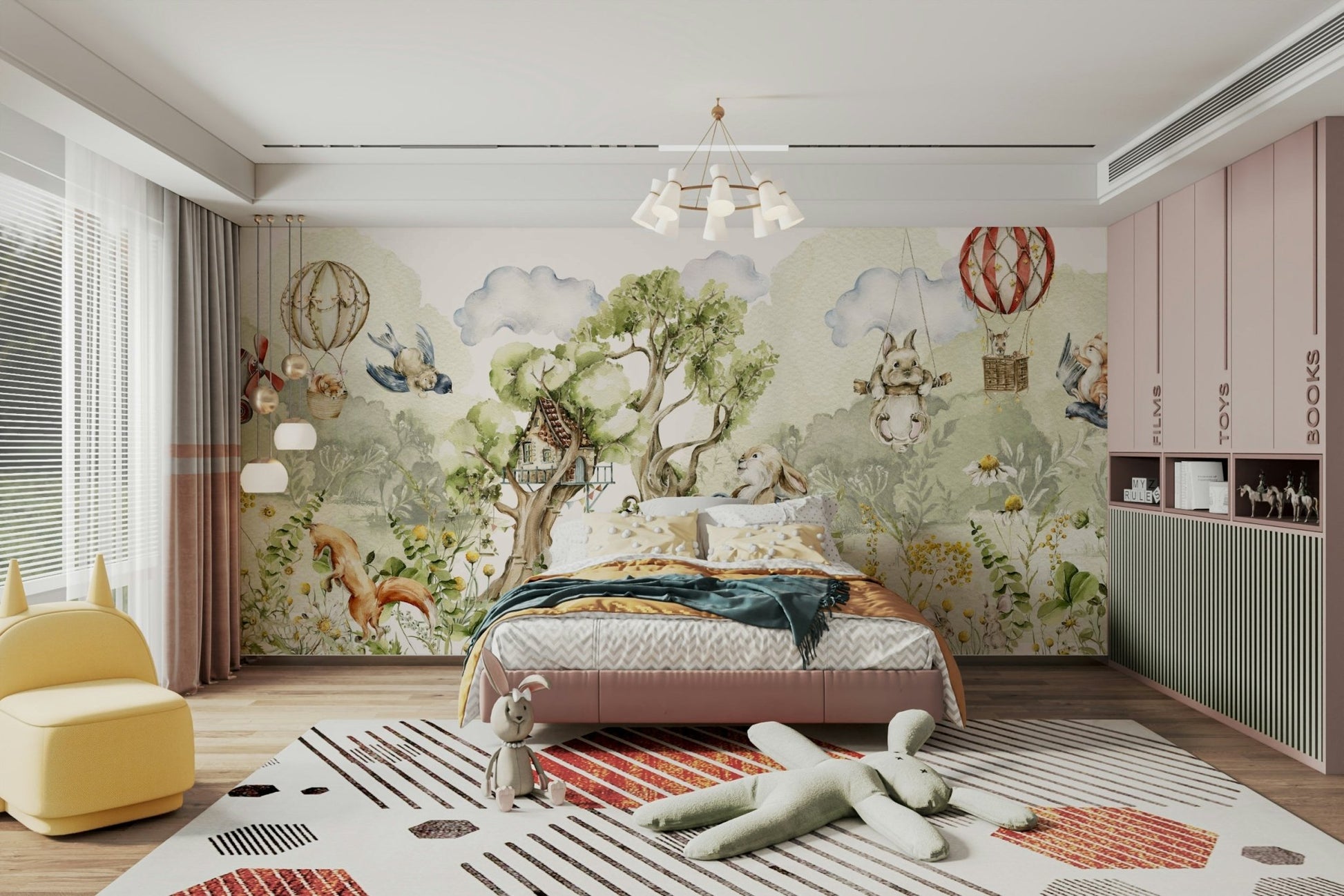 Charming woodland adventure mural with foxes and deer., GD1241